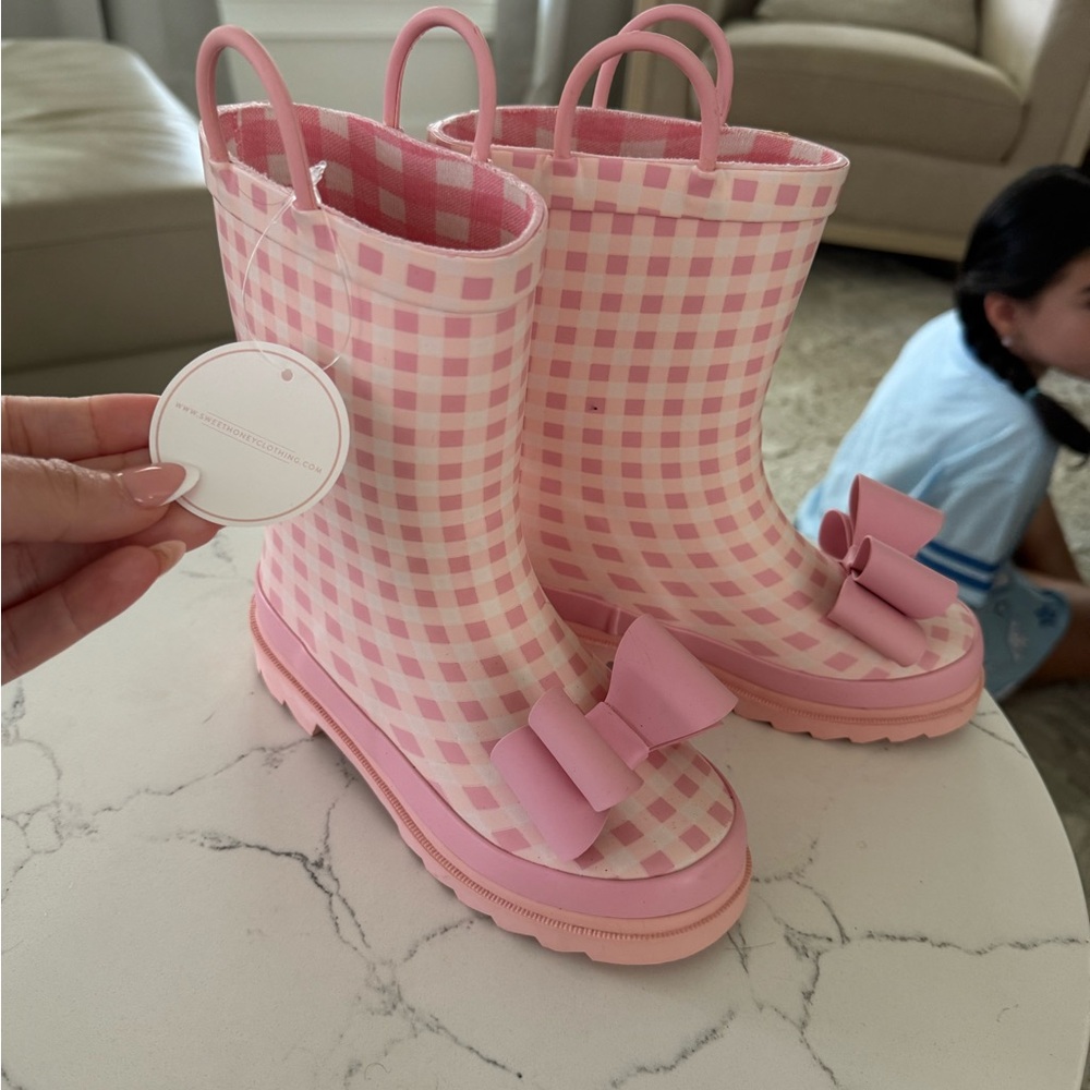 SweetHoney Pink Gingham Rain & Snow Boots